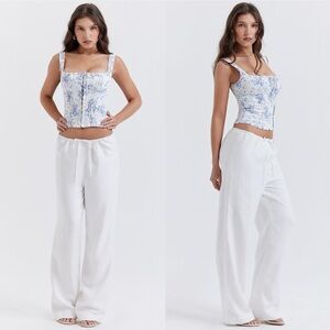 HOUSE OF CB‎ Ivory Linen Mix Trousers NWOT size XS L